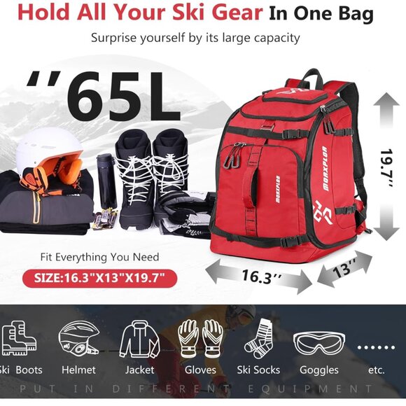 60L Waterproof Ski Boot & Helmet Backpack – Heavy-Duty, Multi-Compartment Gear B